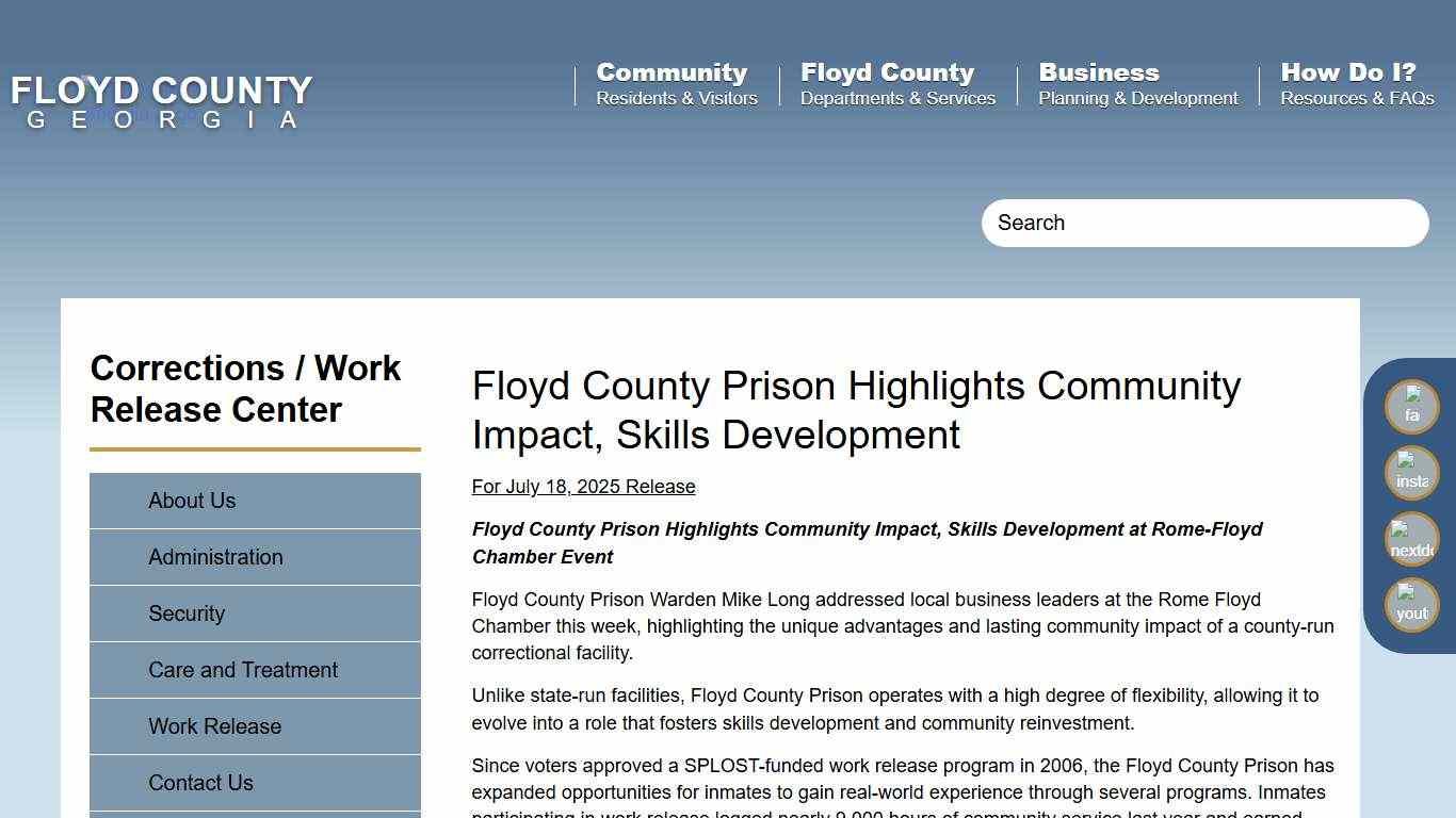 Floyd County Prison Highlights Community Impact, Skills Development Floyd County Georgia